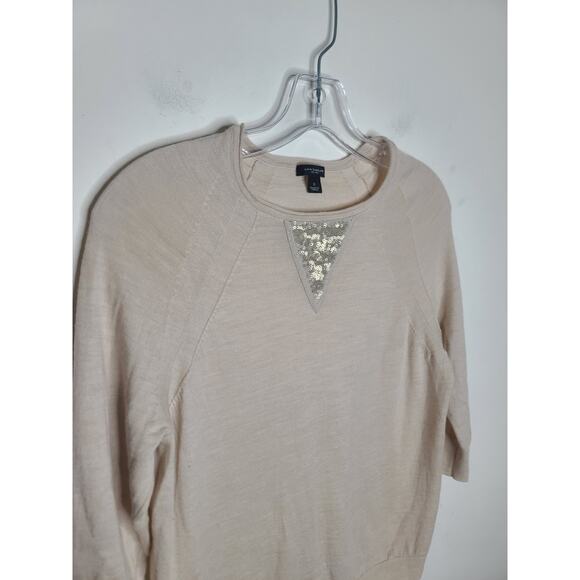 Ann Taylor tan cream merino wool sweater with sequin details - small - Picture 2 of 5